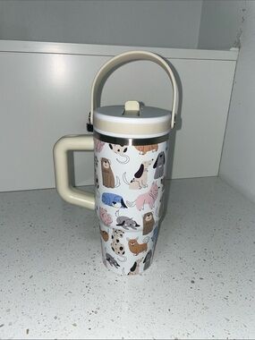 NWT, Cute Dog Pattern Travel Mug - Cream Handle